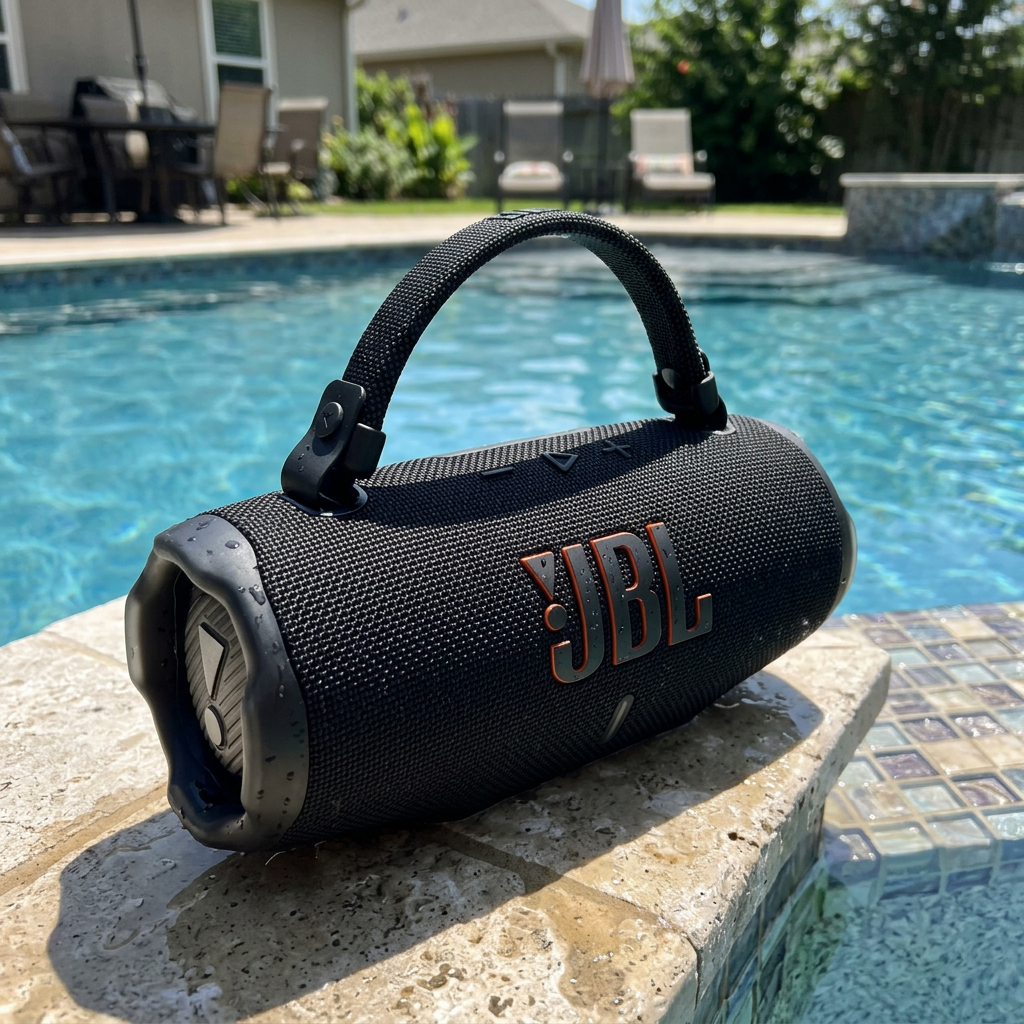 Foto de cliente: JBL Charge 6 mojada en la orilla de la alberca
